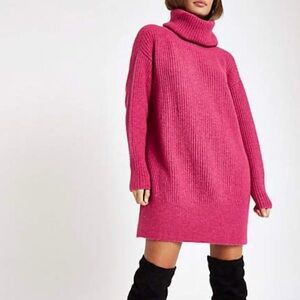River Island Cozy Pink Cowl Turtleneck Sweater Dress Size M